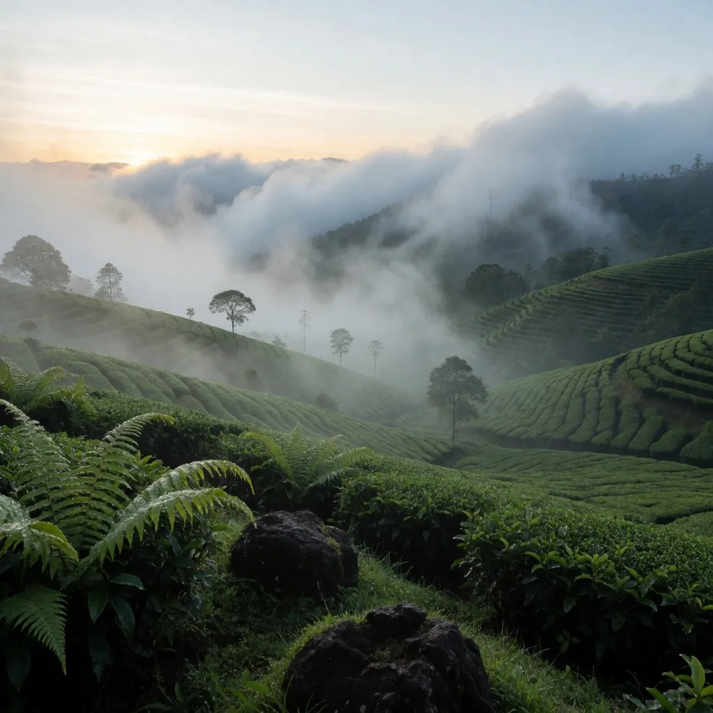 Highland plantation at dawn